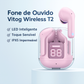 Fone Bluetooth Vitog T2 Wireless – LED, Bluetooth 5.3, À Prova d’Água, Toque Inteligente
